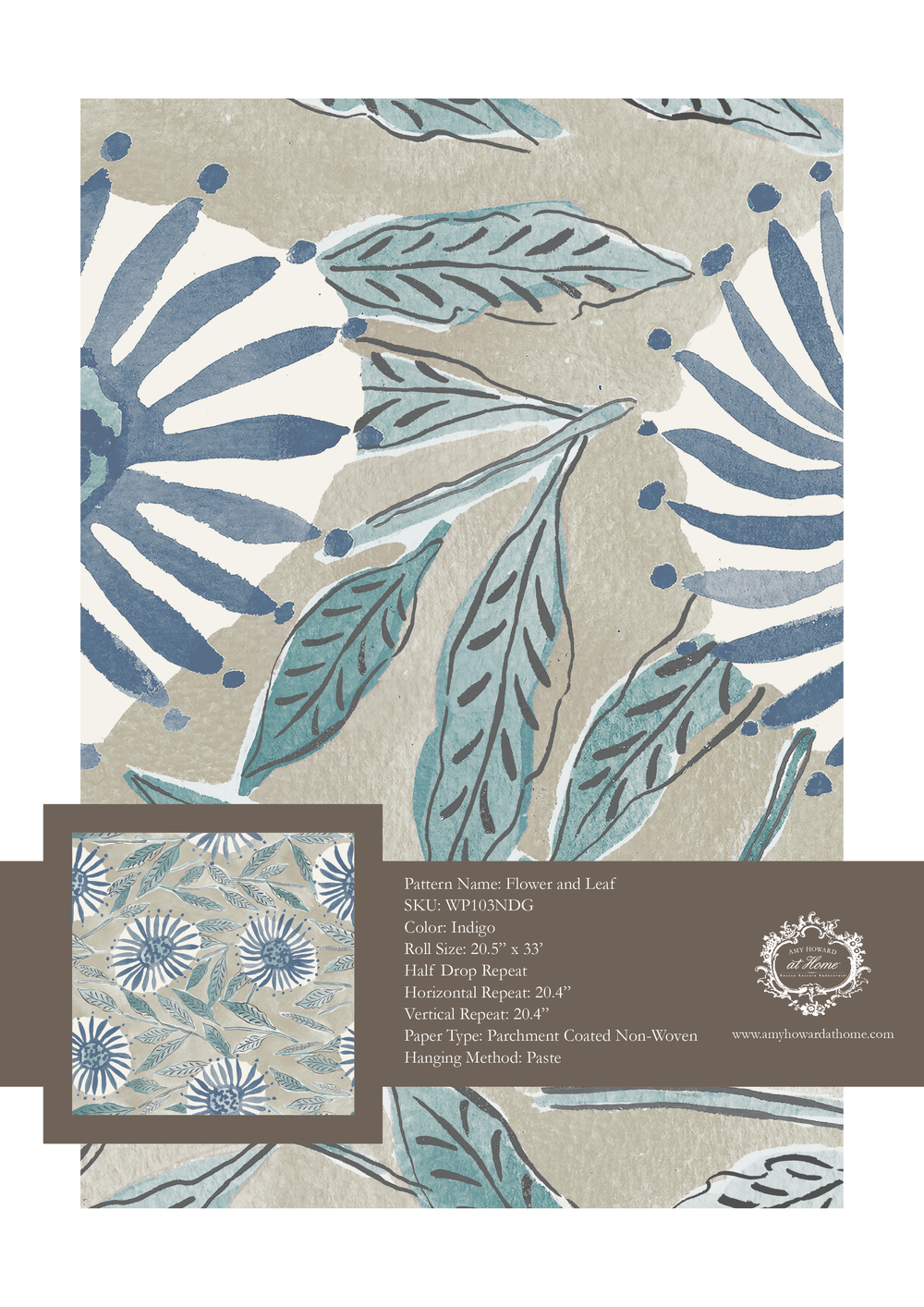 Flower and Leaf Wallpaper - Sample Memo 8.5"x11"