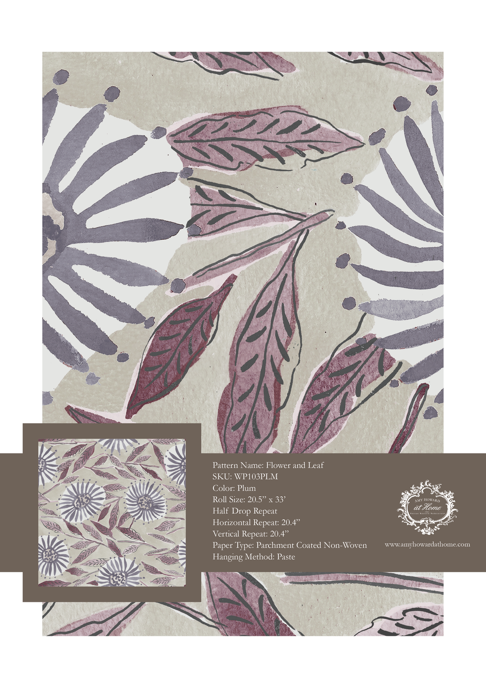 Flower and Leaf Wallpaper - Sample Memo 8.5"x11"
