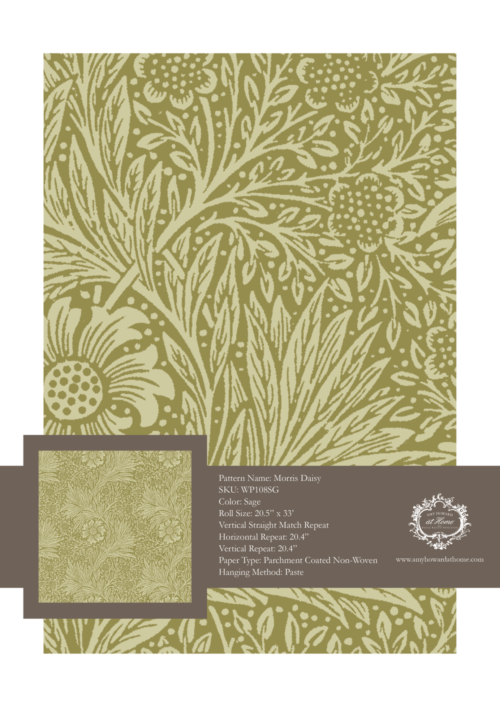 Morris Daisy Wallpaper - Sample Memo 8.5"x11"