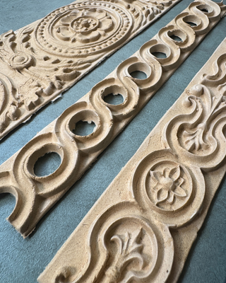 Alexandria Silicone Mould showcasing a scroll and floral border motif, perfect for forming WoodCast™ decorative trim and detailed embellishments for furniture and wall panels.