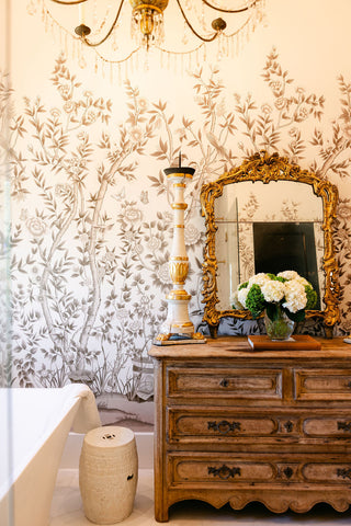 Furniture finished using Amy Howard at Home specialty antique finishes, including waxes, gilding products, pigments, and gesso to create a layered old world patina.