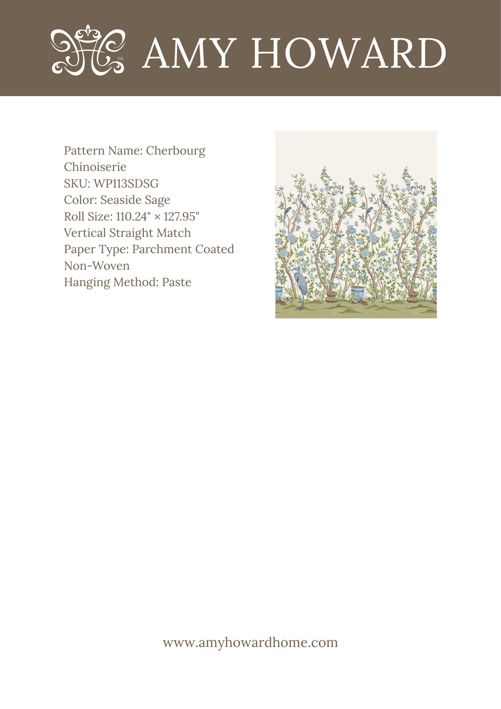 Cherbourg Chinoiserie Mural Wallpaper - Sample Memo 8.5"x11"
