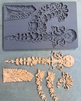 Versailles Silicone Mould with an ornate classical rosette panel, designed for casting WoodCast™ appliqués for furniture, mantels, doors, and architectural accents.