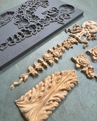 Versailles Silicone Mould with an ornate classical rosette panel, designed for casting WoodCast™ appliqués for furniture, mantels, doors, and architectural accents.