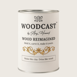 WoodCast packaging by Amy Howard at Home – moldable wood pulp for furniture refinishing and decorative arts