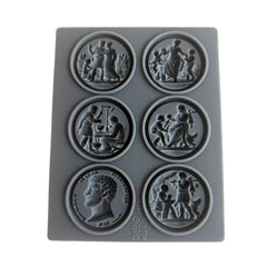 Amy Howard At Home Intaglio Decorative Silicone Mould featuring classical Roman figure vignettes and medallion scenes on a white background