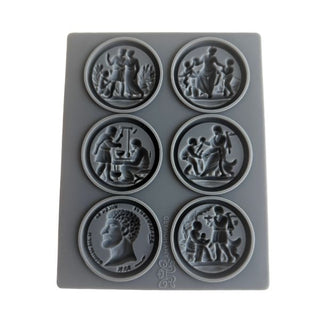Amy Howard At Home Intaglio Decorative Silicone Mould featuring classical Roman figure vignettes and medallion scenes on a white background