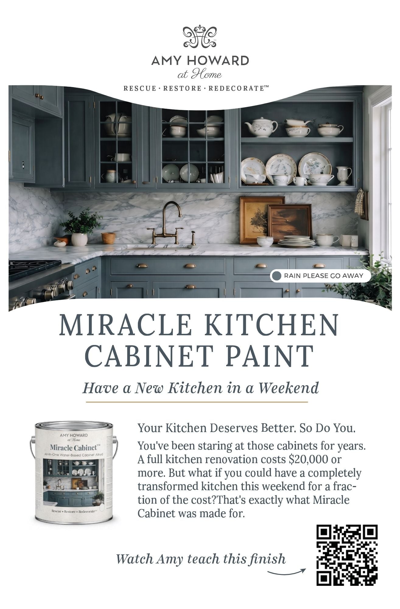 Amy Howard Miracle Cabinet Paint all in one water based cabinet enamel in a styled kitchen