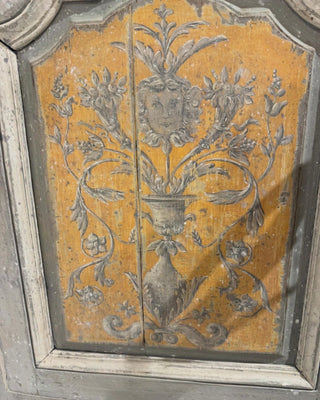 Antique Italian panel with a hand painted floral urn motif, inspiration for the Tuscan Ochre & Ash Architectural Panel Finish by Amy Howard At Home.