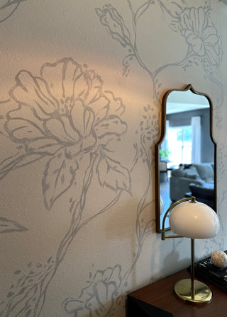 Wall mural painted in Manor Borne interior wall paint Willow Whisper by Amy Howard At Home