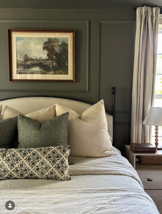 Bedroom painted in Manor Borne matte wall paint Cypress Shade by Amy Howard At Home