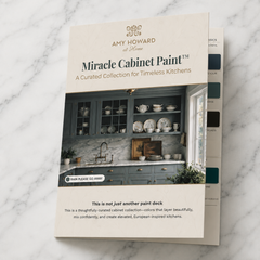 Miracle Cabinet Paint Color Card featuring hand-painted swatches of all 32 cabinet paint colors, displayed on a marble surface