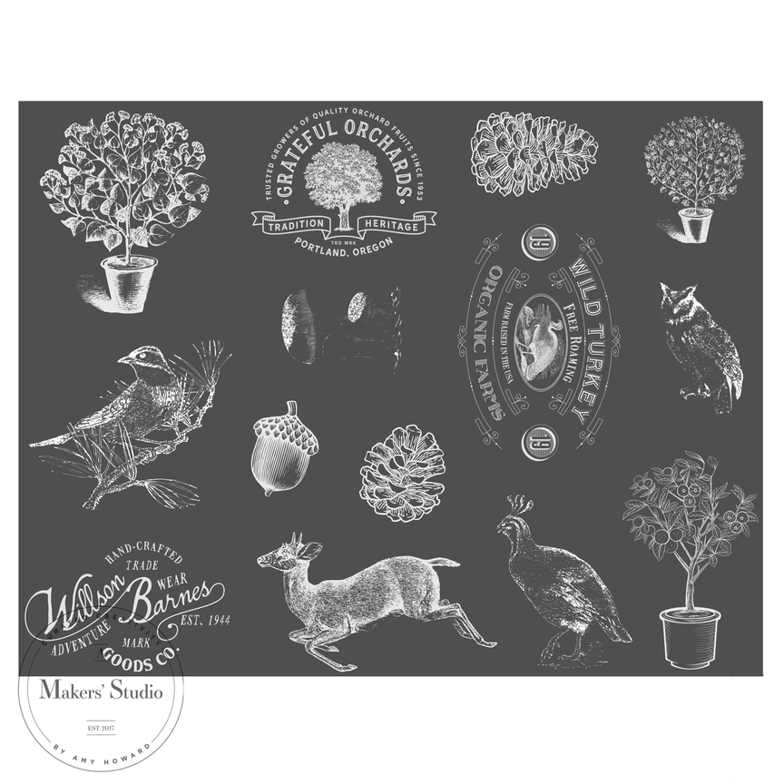 Woodland Creatures Mesh Stencil 8.5x11 Amy Howard At Home